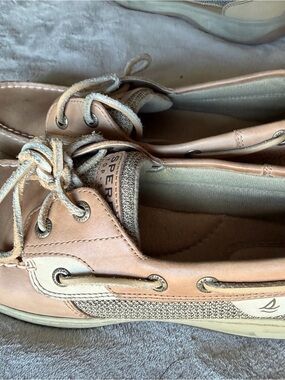 Sperry Blush Tan Leather Woven Boat Shoes